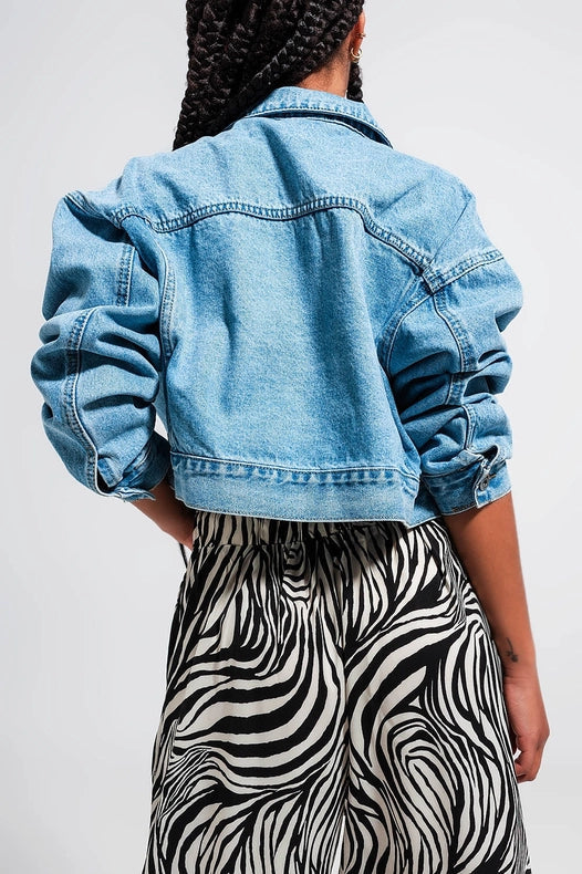 Cropped 90S Denim Jacket In Mid Wash