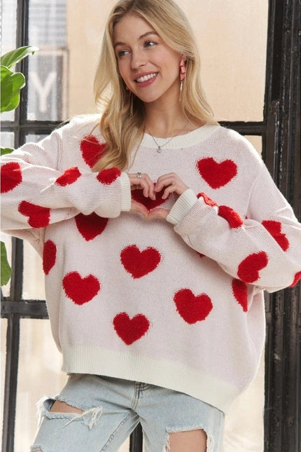 Cropped Button Down Sweater Cardigan Boho Floral Heart Patte WHITE/RED