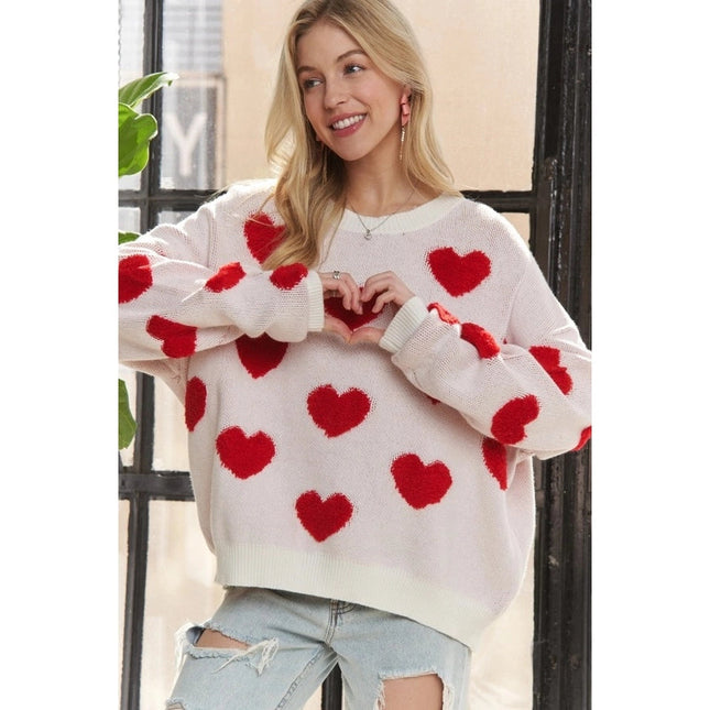 Cropped Button Down Sweater Cardigan Boho Floral Heart Patte WHITE/RED