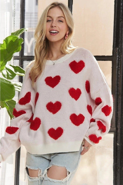 Cropped Button Down Sweater Cardigan Boho Floral Heart Patte WHITE/RED