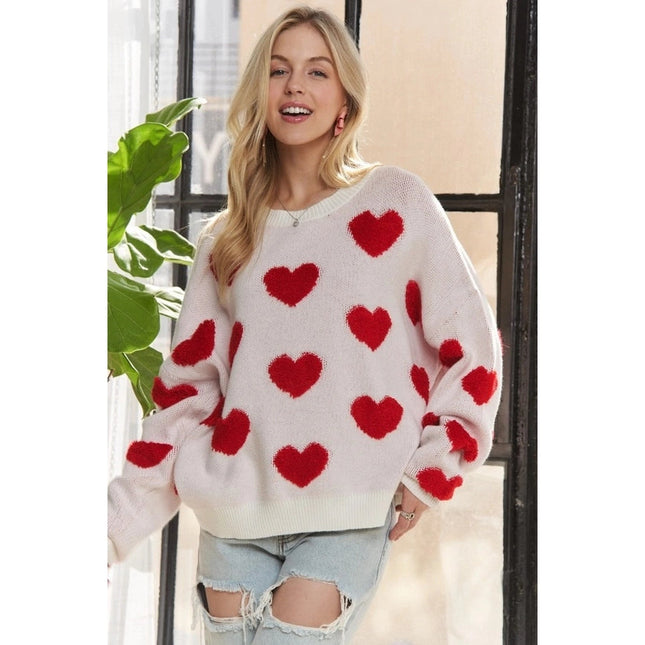 Cropped Button Down Sweater Cardigan Boho Floral Heart Patte WHITE/RED