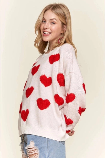 Cropped Button Down Sweater Cardigan Boho Floral Heart Patte WHITE/RED