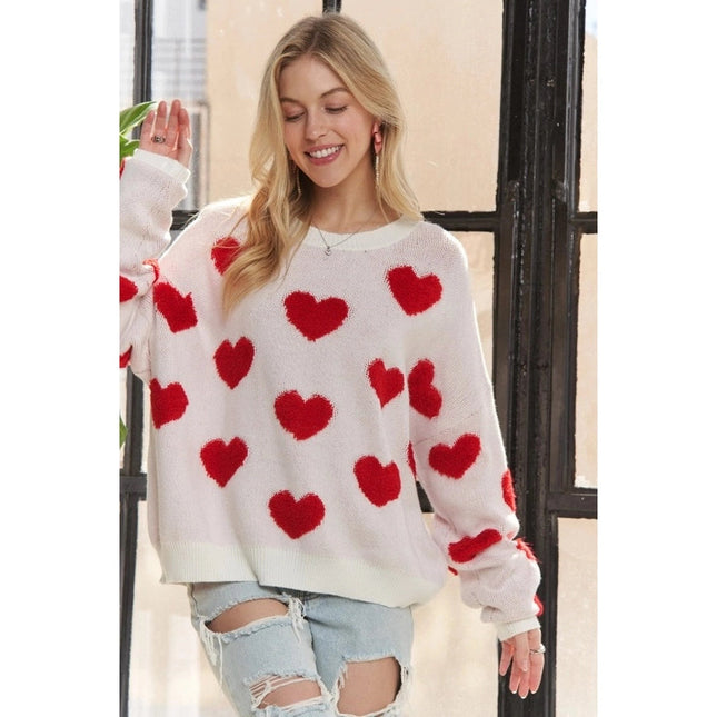 Cropped Button Down Sweater Cardigan Boho Floral Heart Patte WHITE/RED