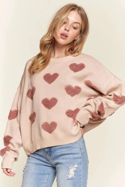 Cropped Button Down Sweater Cardigan Boho Floral Heart Patte khaki/mauve