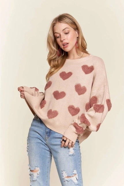 Cropped Button Down Sweater Cardigan Boho Floral Heart Patte khaki/mauve