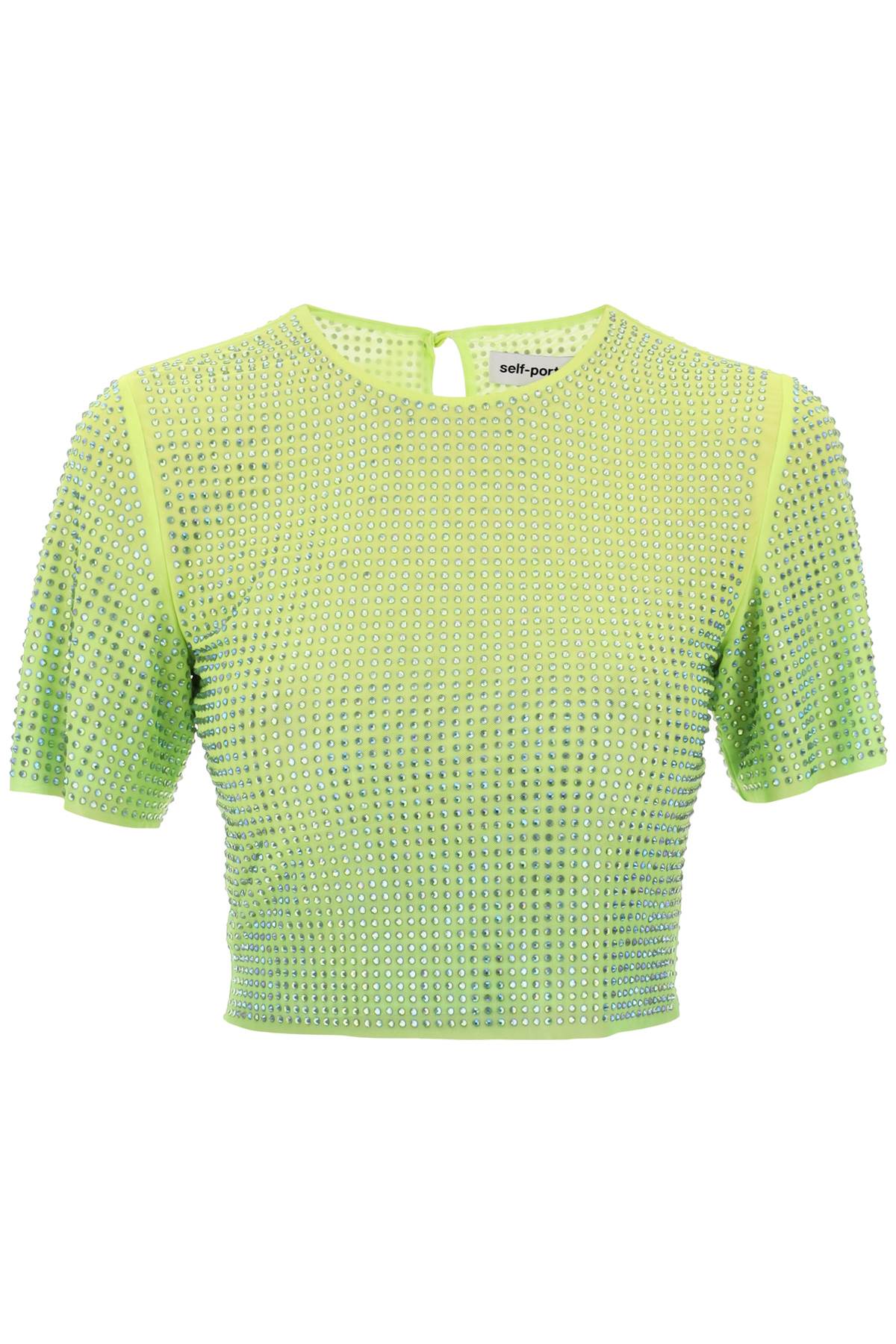 Cropped Top In Mesh With Crystals All-Over-women > clothing > tops and sweatshirts > tops-Self Portrait-6-Verde-Urbanheer