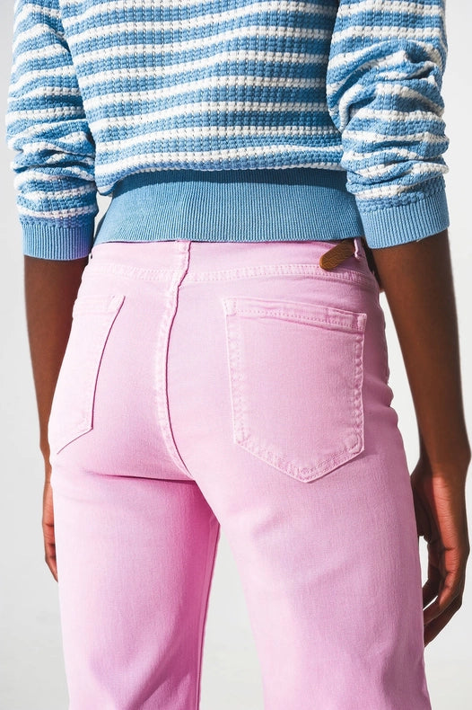 Cropped Wide Leg Jeans In Bubblegum Pink