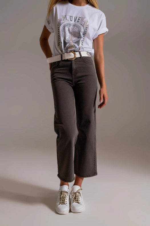 Cropped Wide Leg Jeans In Grey