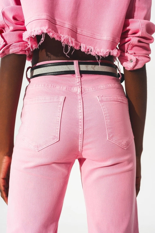 Cropped Wide Leg Jeans In Pink