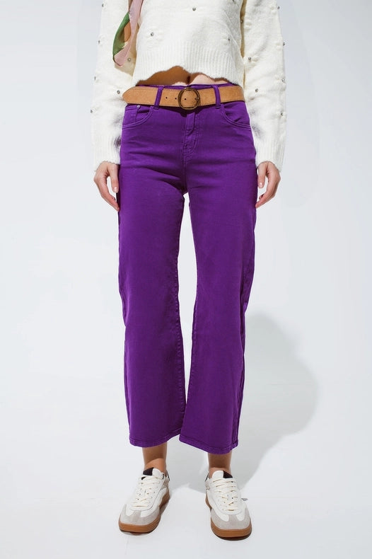 Cropped Wide Leg Jeans In Purple