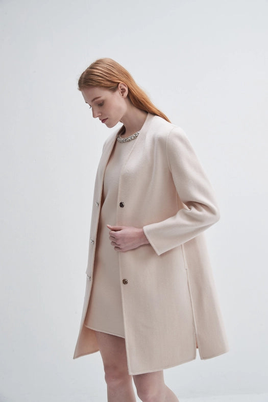 Crystal Button Lady Coat Blush