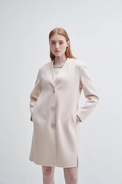 Crystal Button Lady Coat Blush