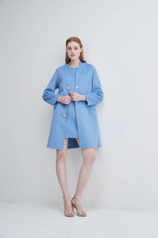 Crystal Button Lady Coat Light Blue