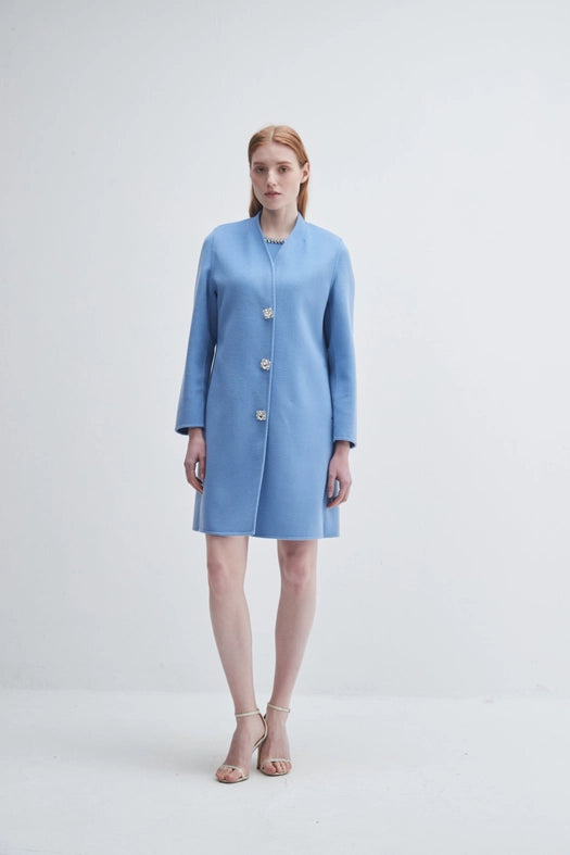 Crystal Button Lady Coat Light Blue