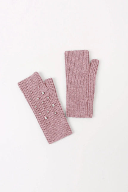 Crystal Embellished Angora Mittens - Dusty Rose