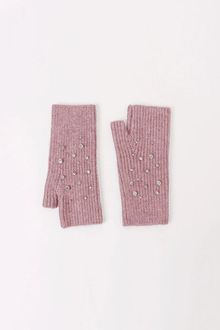 Crystal Embellished Angora Mittens - Dusty Rose