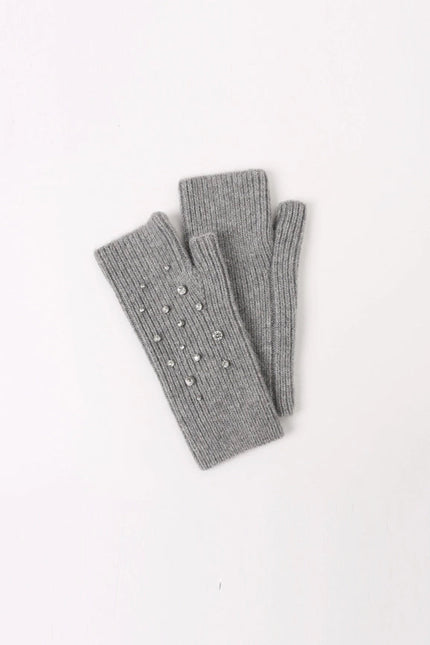 Crystal Embellished Angora Mittens - Grey