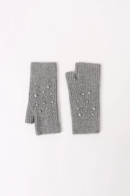 Crystal Embellished Angora Mittens - Grey