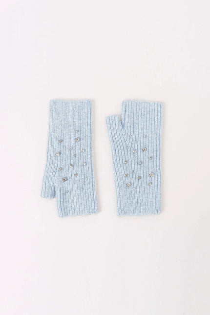 Crystal Embellished Angora Mittens -   Light Blue