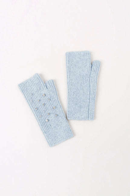 Crystal Embellished Angora Mittens -   Light Blue