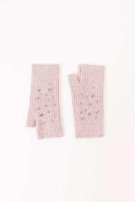 Crystal Embellished Angora Mittens -Pink