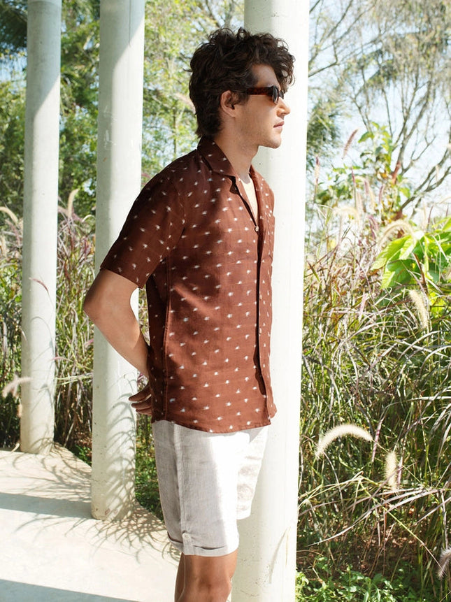 Cuban Collar Handwoven Ikat Shirt - Wood Chips-Shirt-Pali-Urbanheer