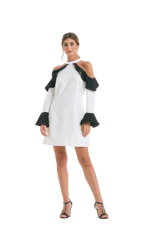 Cut Out Dress with Ruffles On the Shoulders