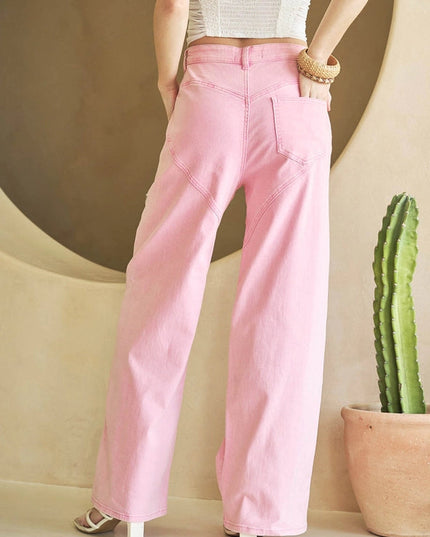 Cut Out Front Rhinestone Washed Denim Jeans Pink