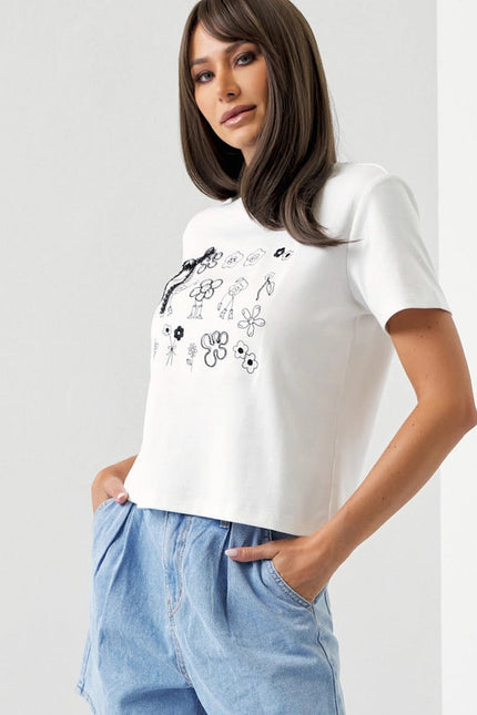 Cute Doodles T-Shirt with Pearls & Ribbon