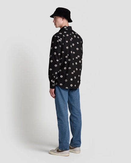 Daisies Print Long Sleeve Shirt Black