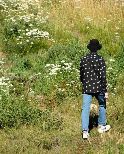 Daisies Print Long Sleeve Shirt Black