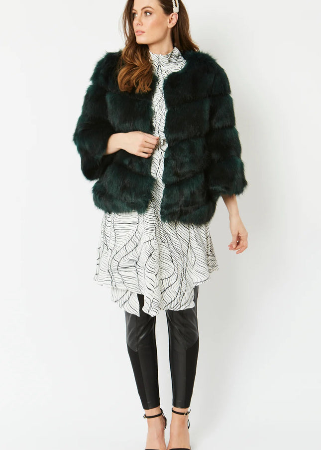 Dark Green Faux Fur Ella Coat-1