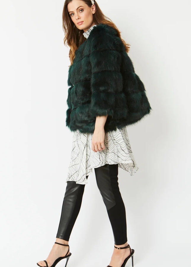 Dark Green Faux Fur Ella Coat-2