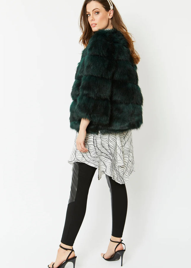 Dark Green Faux Fur Ella Coat-3