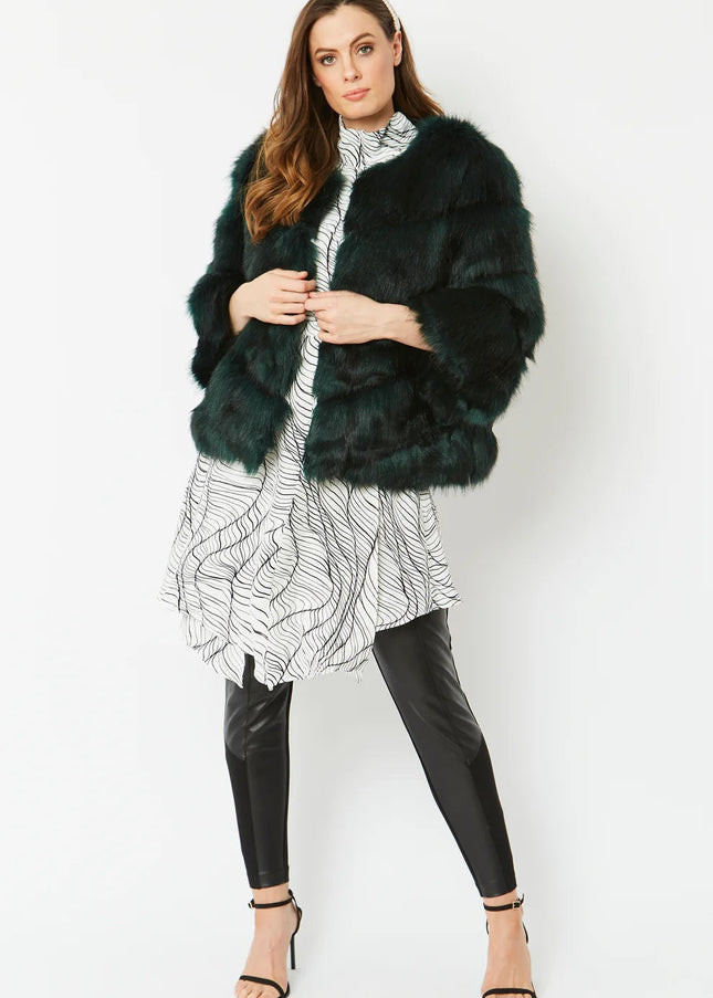 Dark Green Faux Fur Ella Coat-0