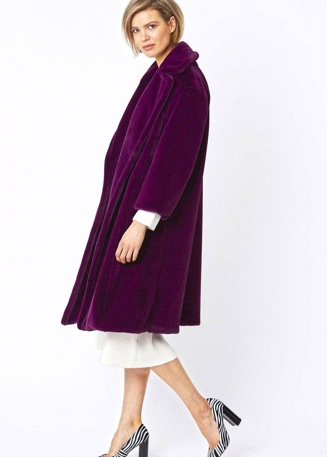 Deep Purple Faux Fur Midi Shaved Shearling Coat-2