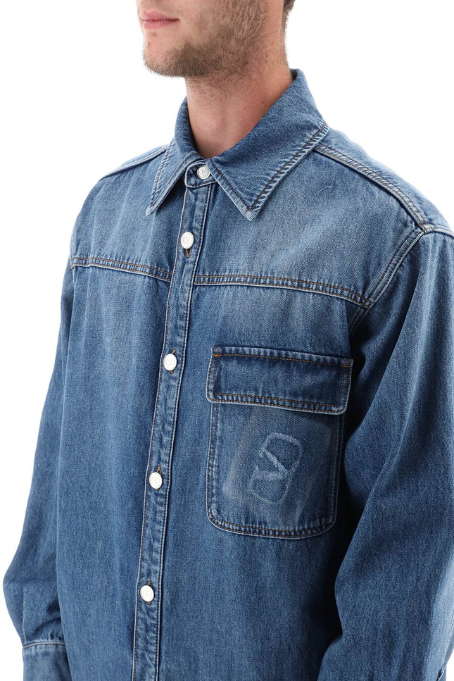 Denim Overshirt With Stamped Vlogo Signature-men > clothing > jackets and blazers > denim jackets-Valentino GARAVANI-Urbanheer