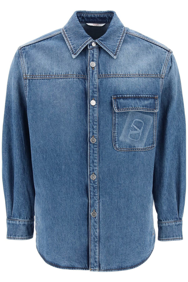 Denim Overshirt With Stamped Vlogo Signature-men > clothing > jackets and blazers > denim jackets-Valentino GARAVANI-Urbanheer