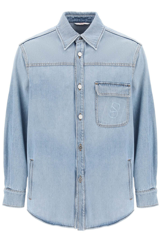 Denim Overshirt With Stamped Vlogo Signature-men > clothing > jackets and blazers > denim jackets-Valentino GARAVANI-Urbanheer