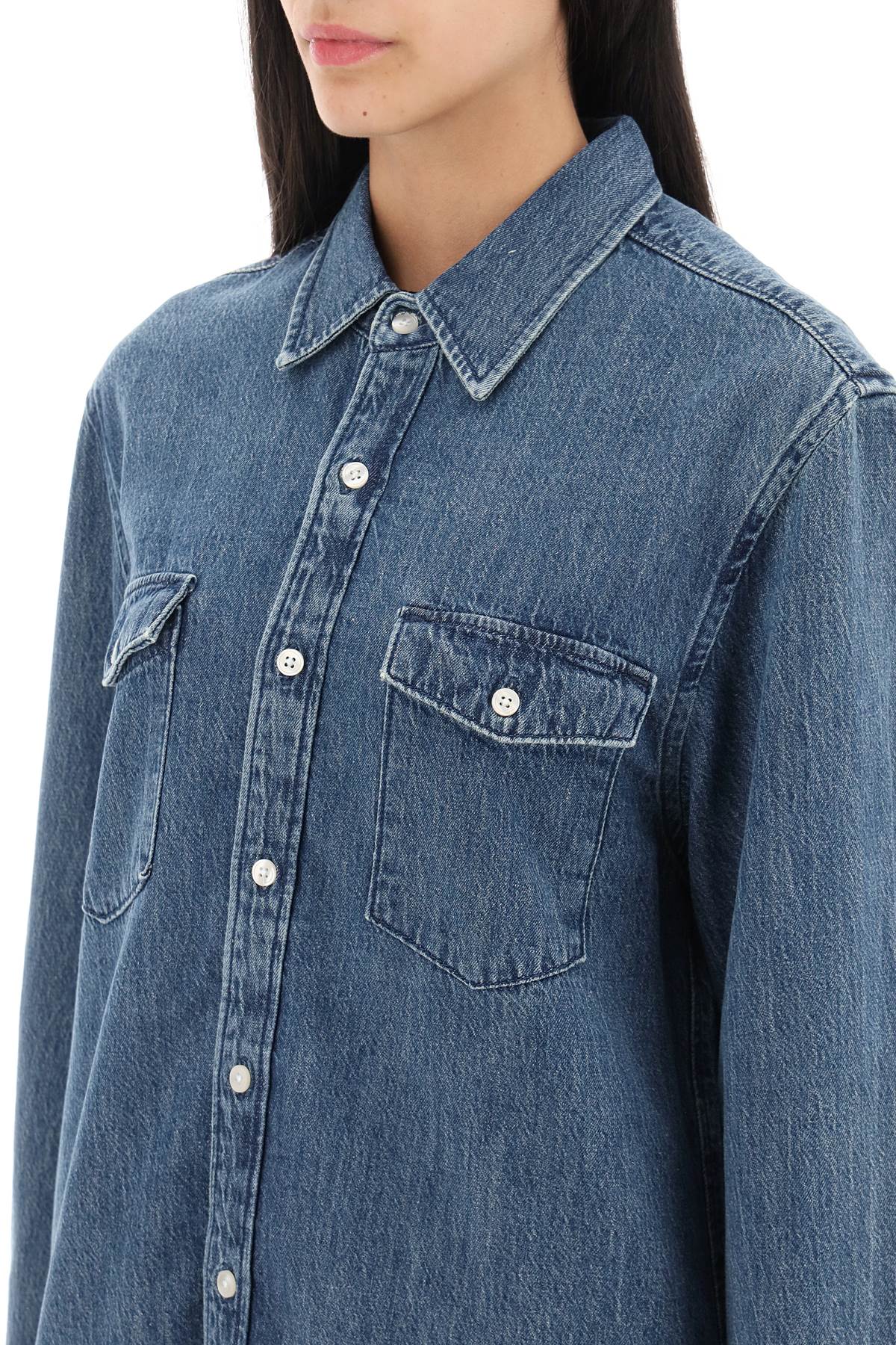 Denim Shirt-women > clothing > shirts and blouses > shirts-Wardrobe.Nyc-l-Blu-Urbanheer