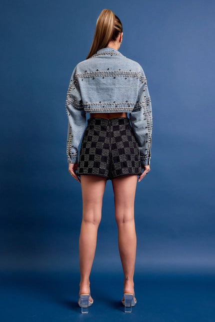 Denim Studded Bolero Jacket