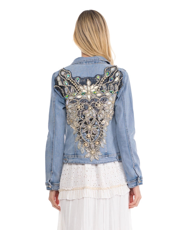 Denim Jacket With Rhinestones On The Back