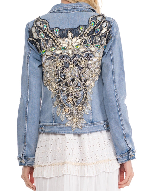 Denim Jacket With Rhinestones On The Back