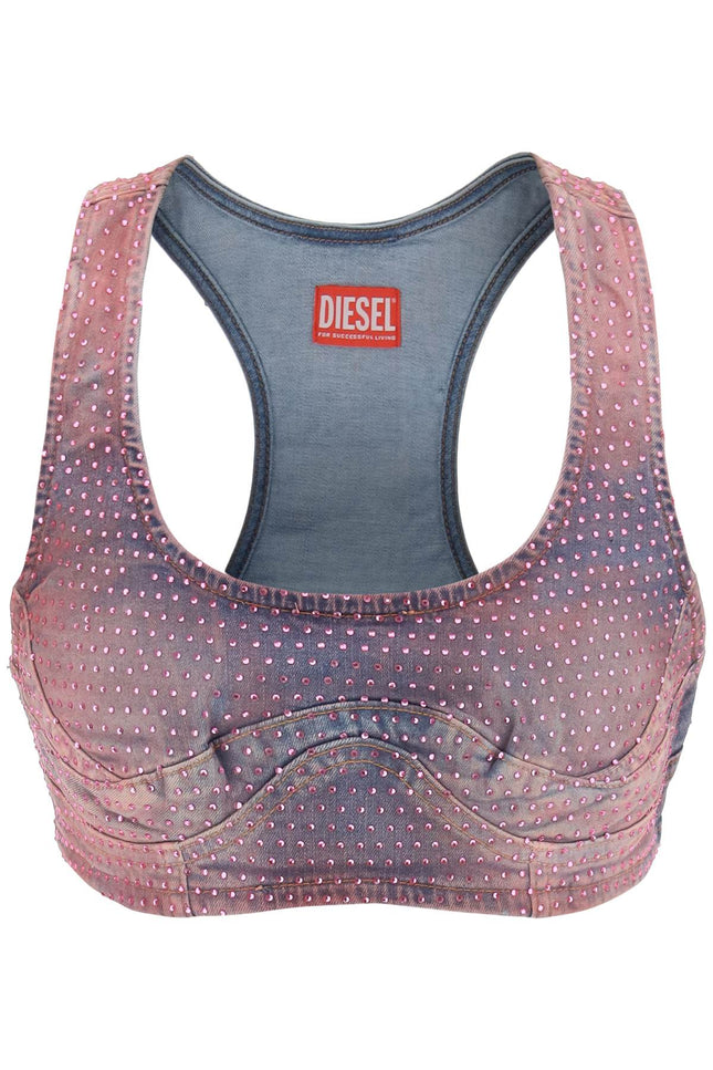 Diesel de-toppy-fsd denim cropped top with rhinestones-women > clothing > tops-Diesel-Urbanheer