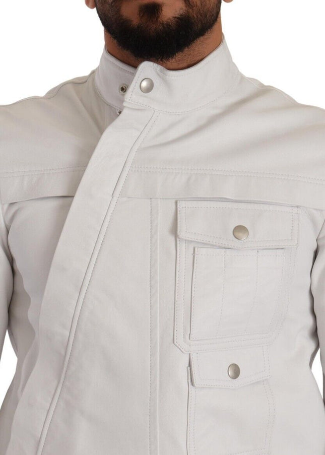 Diesel Exquisite White Leather Biker Jacket