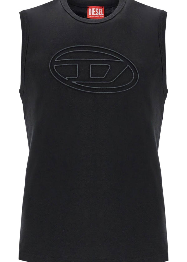 Diesel black cotton tank top with embossed logo