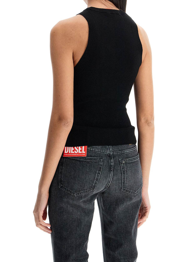 Diesel black sleeveless top in viscose with embroidered logo