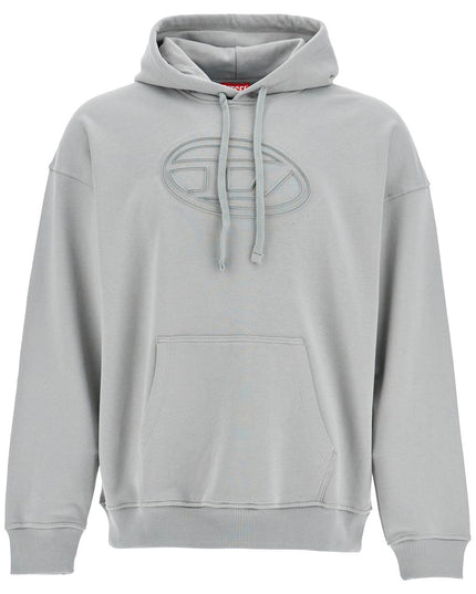 Diesel men's grey cotton hoodie with kangaroo pocket