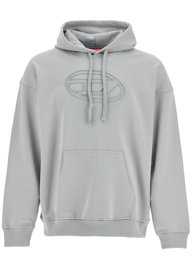 Diesel men's grey cotton hoodie with kangaroo pocket