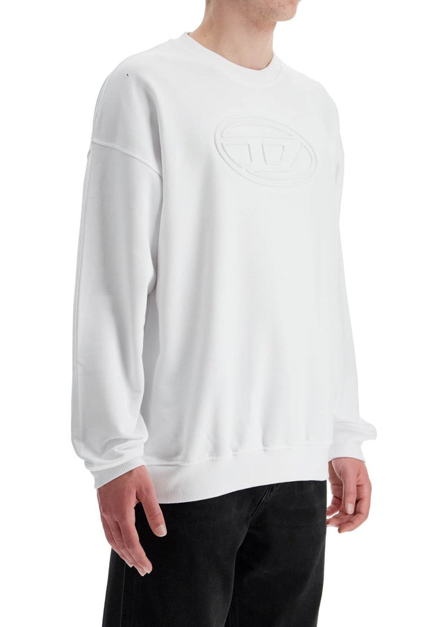 Diesel white cotton sweatshirt with raised logo for men